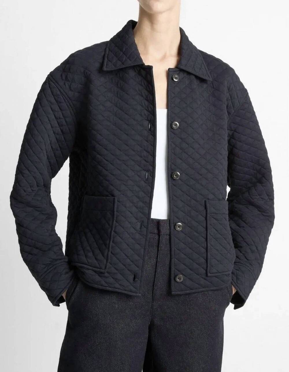 NEW VINCE quilted collared jacket in blue